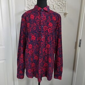 ⭐️Denim&Flower Slim Fit Floral Mens Long Sleeve Shirt / Contrasting Cuffs Size L